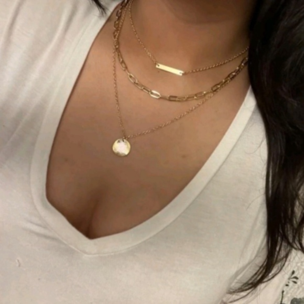 Gold Layered Bar Circle Choker Necklace